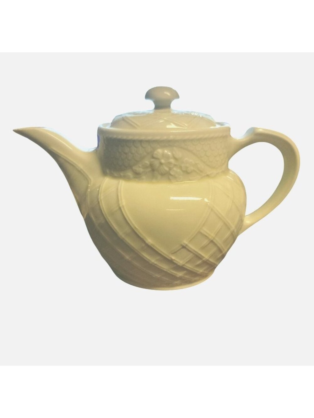 Vintage green Drip-O-Lator Ceramic Teapot Coffee Pot Textured Floral Design Lid